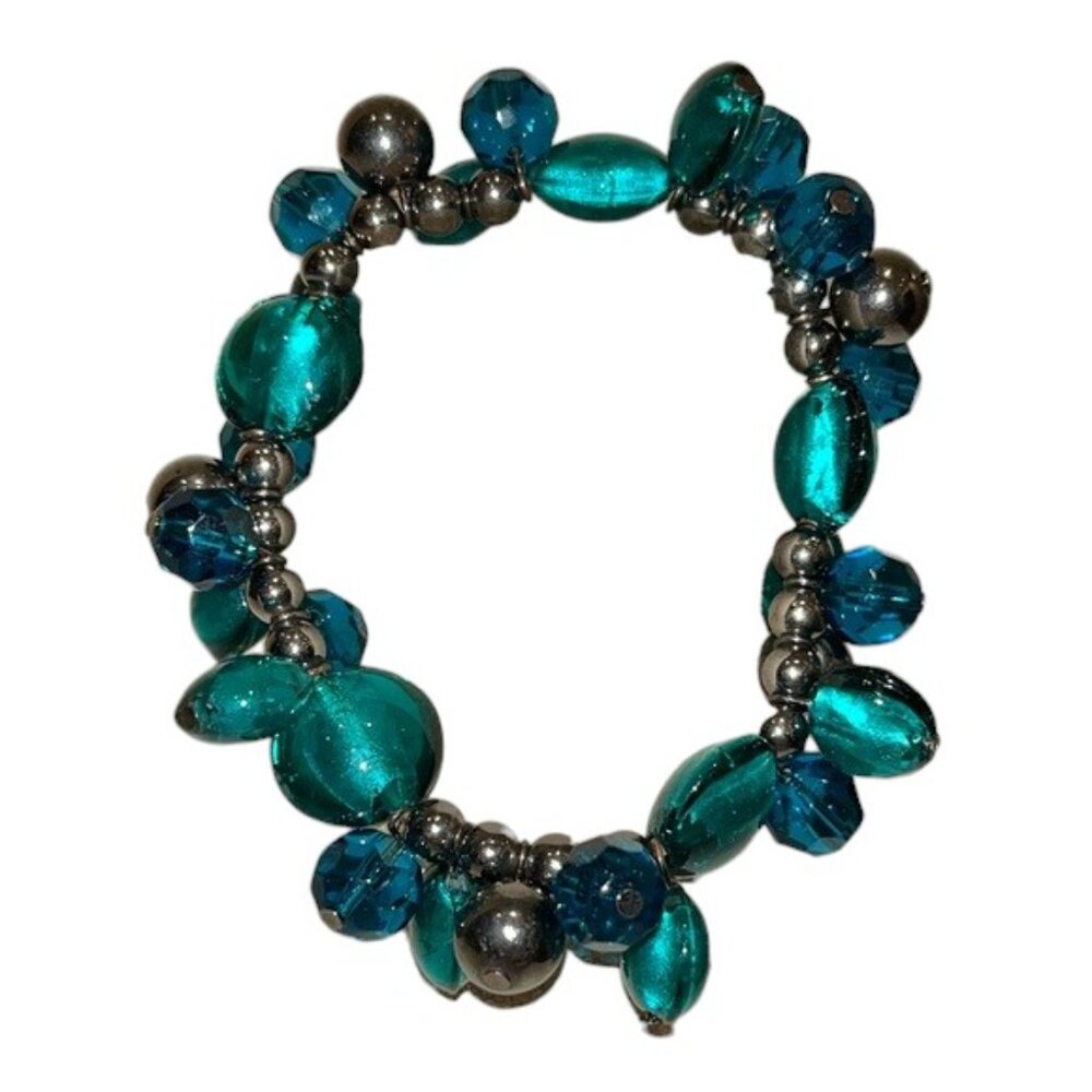 Vintage Teal Beaded Stretch Bracelet
